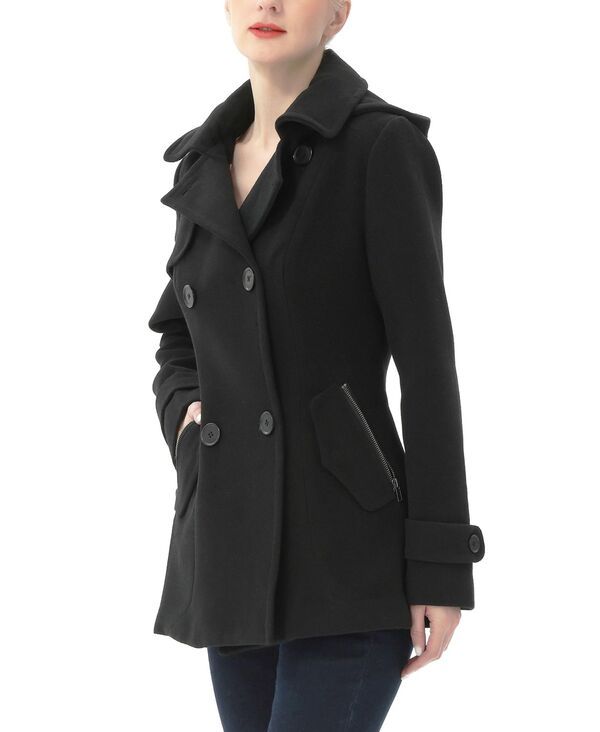 キミアンドカイ レディース アウター ジャケット・ブルゾン ウール コート kimi kai Womens Mira Wool Blend Hooded Pea Coat Black ブラック