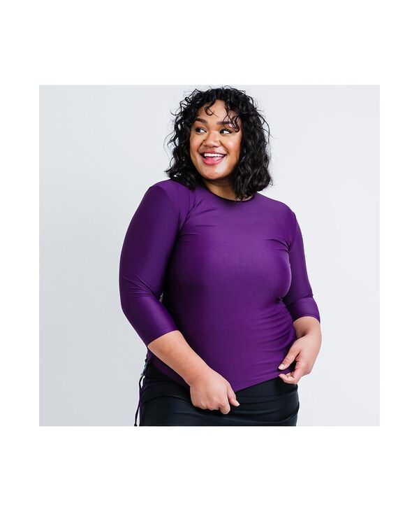 カリプサ レディース 水着 トップのみ プラスサイズ Calypsa Plusize 34 Sleeve Rash Guard UPF 50 Margaux Swim Top Eggplant