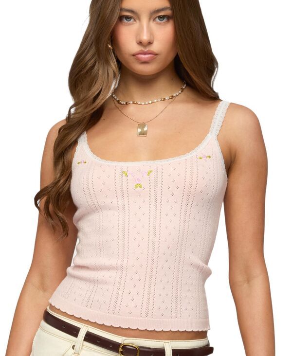 アディクテッド レディース トップス タンクトップ ニット Edikted Womens Rosaliee Pointelle Knitank Topink ピンク