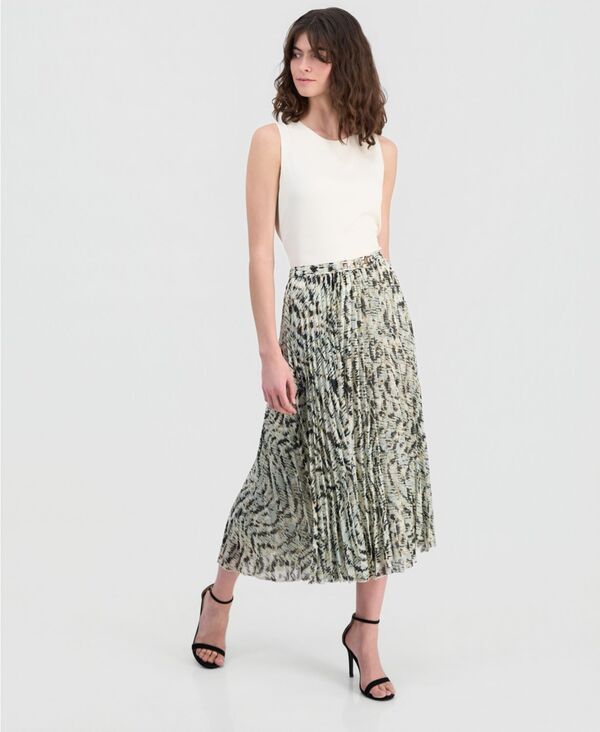 アンクライン レディース ボトムスカート プリーツ ミディ Anne Klein Womens Belted Pleated Midi Skirt Soft Aloe Multi マルチカラー