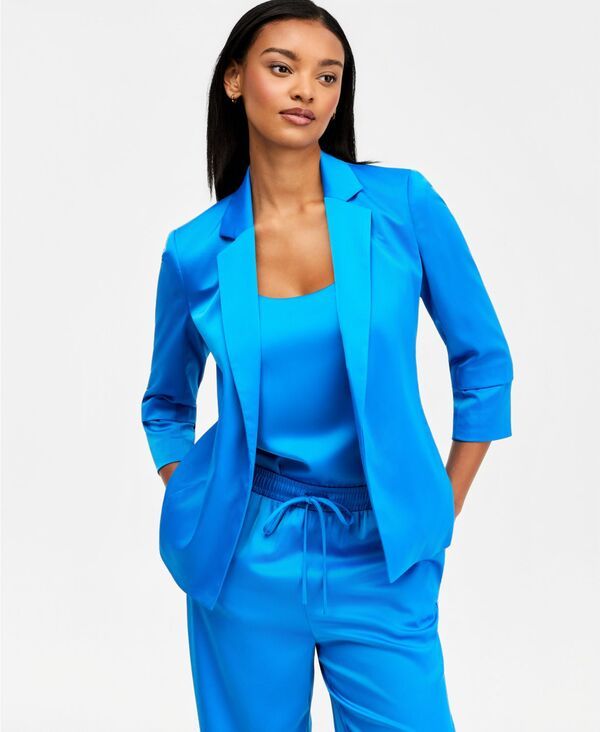 バースリー レディース アウター ジャケット・ブルゾン サテン Bar III Womensatin OpenFront Jacket Deep Aqua アクア