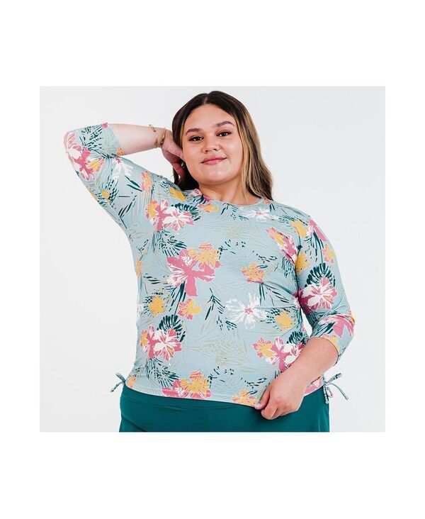 カリプサ レディース 水着 トップのみ プラスサイズ Calypsa Plusize 34 Sleeve Rash Guard UPF 50 Margaux Swim Top Hawaiian par