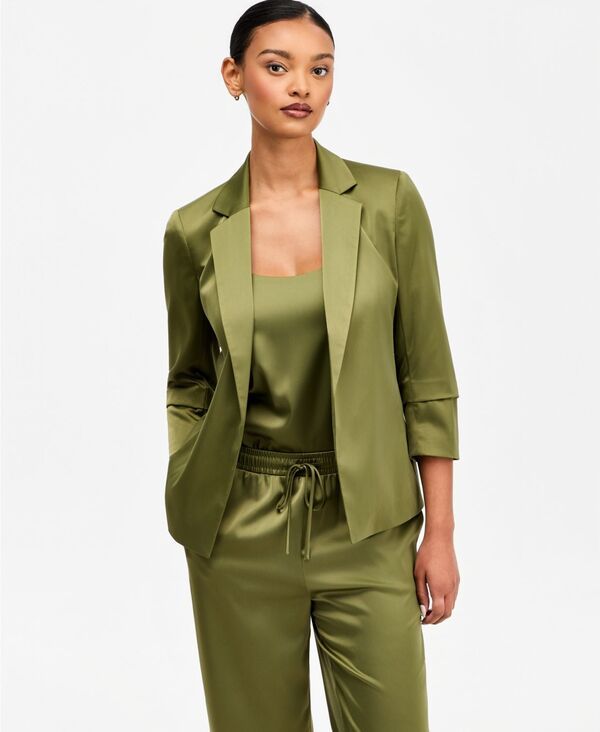 バースリー レディース アウター ジャケット・ブルゾン サテン Bar III Womensatin OpenFront Jacket Olive Branch オリーブ