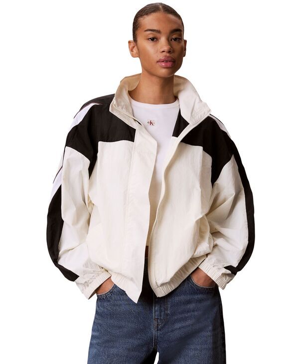 カルバンクライン レディース アウター ジャケット・ブルゾン Calvin Klein Performance Womens Icon Sportrack Jacket Blackwhiteoff w