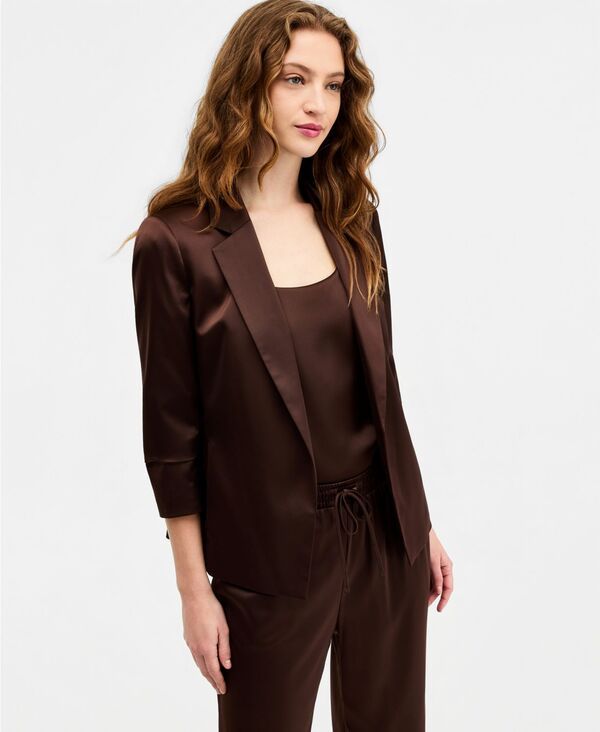 バースリー レディース アウター ジャケット・ブルゾン サテン Bar III Womensatin OpenFront Jacketuscan Brown ブラウン