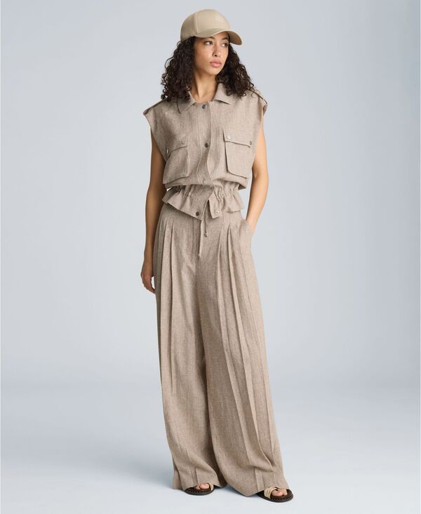 ケネスコール レディース トップス ベスト リネン Kenneth Cole Womens Houndstooth RelaxedFit Linen Blend Vest Marsh Brown Pu