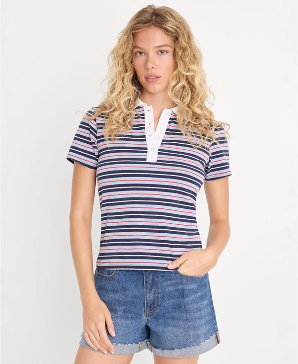 グッドアメリカン レディース トップス ポロシャツ 半袖 Good American WomenshortSleeve Polo Shirt Americana Horizontal Stripe ス