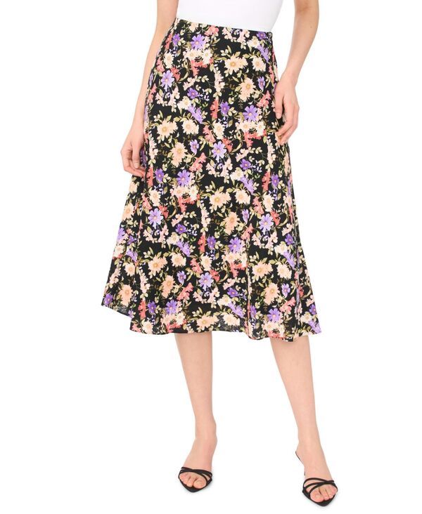 セセ レディース ボトムスカート フラワー柄 ミディ リネン フラワー CeCe Womens LinenBlend Floral Midi Skirt Rich Black ブラック