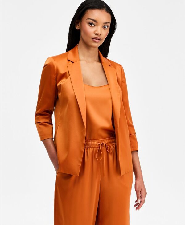 バースリー レディース アウター ジャケット・ブルゾン サテン Bar III Womensatin OpenFront Jacket Rich Camel キャメル