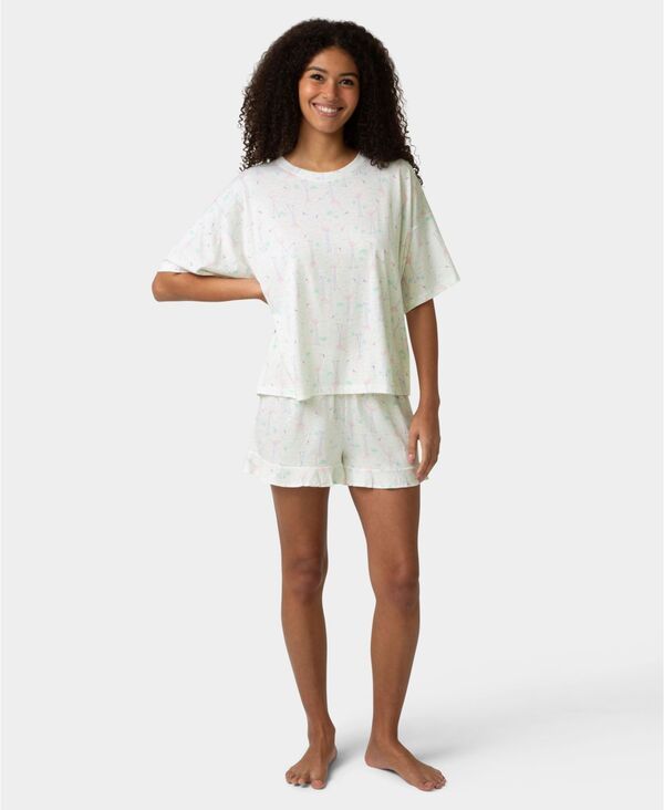 ヒュー レディース アンダーウェア ナイトウェア Tシャツ ショートパンツ Hue Womens Oversized TShirt and Boxer Shorts Pajama 2Piece Set
