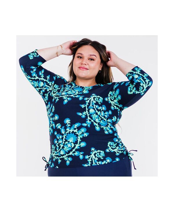 カリプサ レディース 水着 トップのみ プラスサイズ Calypsa Plusize 34 Sleeve Rash Guard UPF 50 Margaux Swim Top Barbados blu