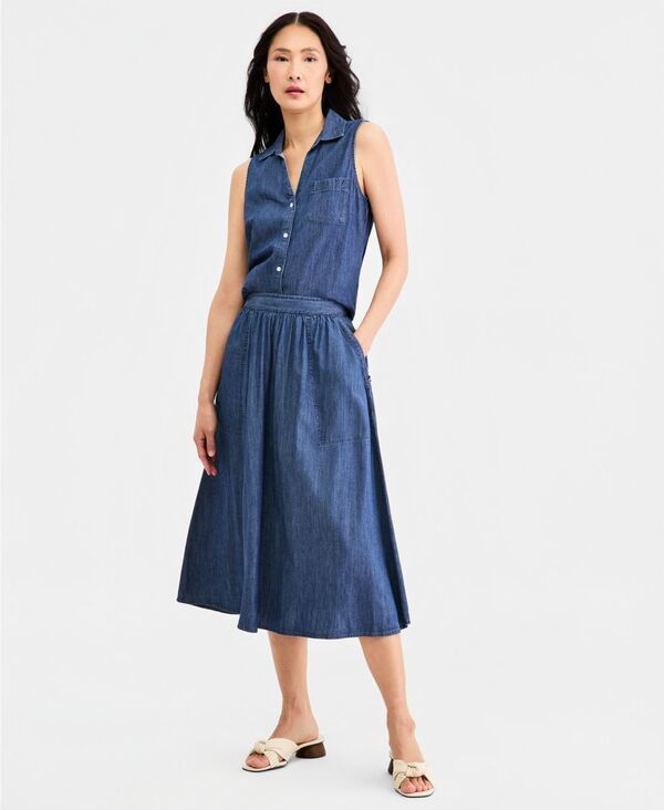 ナウティカ レディース ボトムスカート ミディ Nautica Womens Elastichambray Midi Skirt Medium Azure