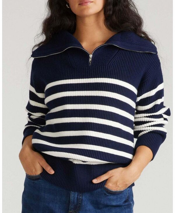 ユニバーサル スタンダード レディース アウター ニット・セーター プラスサイズ Universal Standard Plusize Brenda Zip Sweater Navycream str