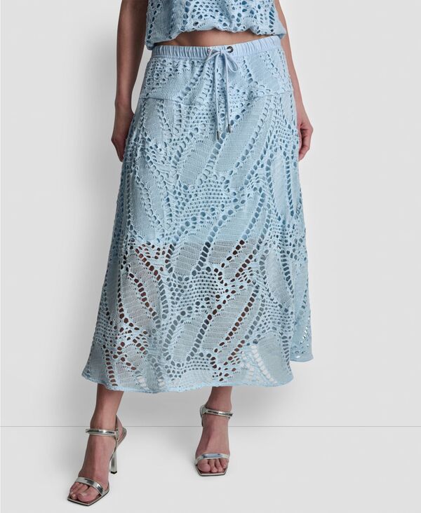 ダナ キャラン ニューヨーク レディース ボトムスカート ミディ DKNY Womens Crochet Leaf PullOn Midi Skirt Light Blue ブルー