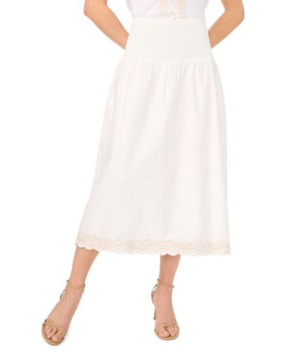 セセ レディース ボトムスカート A ライン ミディ シャーリング 刺繍 CeCe WomensmockedWaist Embroide red ALine Midi Skirt Ultra Whit