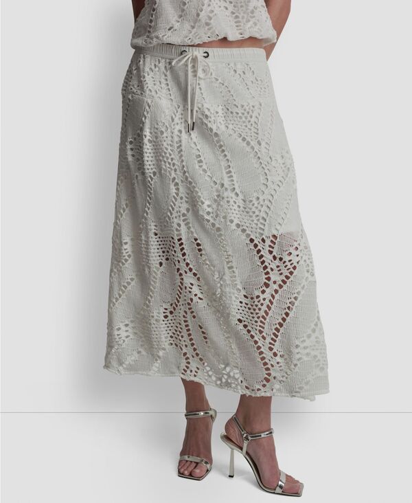 ダナ キャラン ニューヨーク レディース ボトムスカート ミディ DKNY Womens Crochet Leaf PullOn Midi Skirt Ivory アイボリー