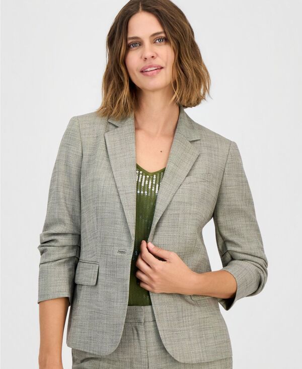 アンクライン レディース アウター ジャケット・ブルゾン ブレザー Anne Klein Womens OneButton ScrunchSleeve Blazer Bay Leaf Multi マル