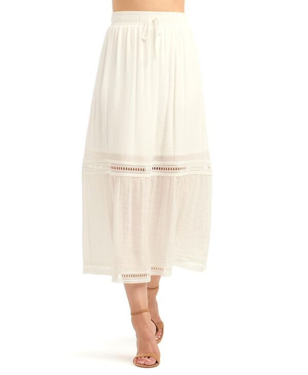 ビーシーエックス レディース ボトムスカート マキシ BCX Womens Gauzy Textu red PullOn Maxi Skirt Off White オフホワイト