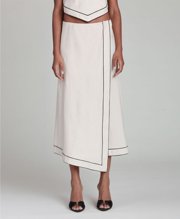 アヴェックレフィーユ レディース ボトムスカート アシンメトリー ミディ Avec Les Filles Womens Asymmetric Faux Wrap Midi Skirt Ivorybla