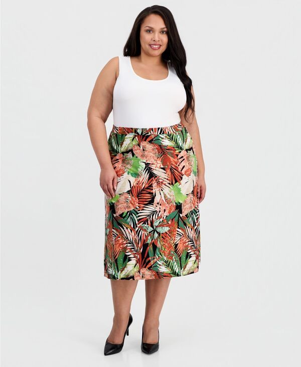 カスパール レディース ボトムスカート プラスサイズ プリント ミディ Kasper Plusize Printed PullOn Flare Midi Skirt Black Multi ブラック