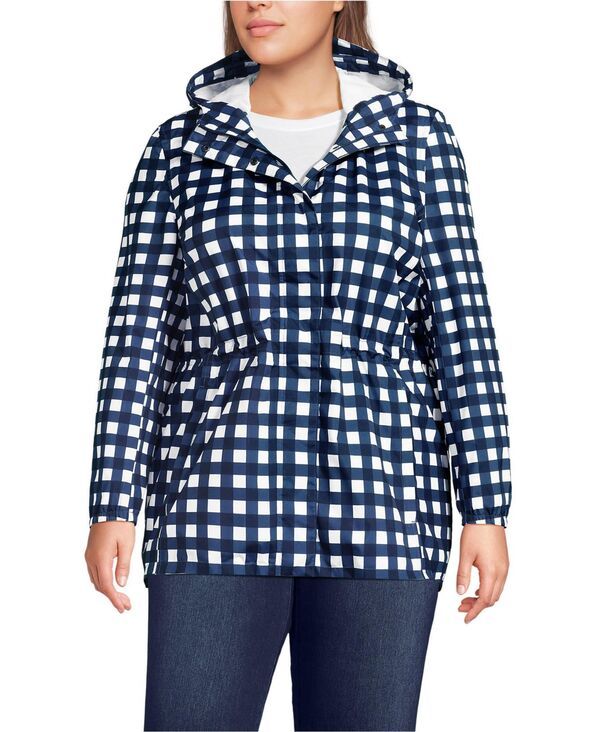 ランズエンド レディース アウター コート プラスサイズ プリント Lands End Plusize Print Waterproof Hooded Packable Raincoat Deep s