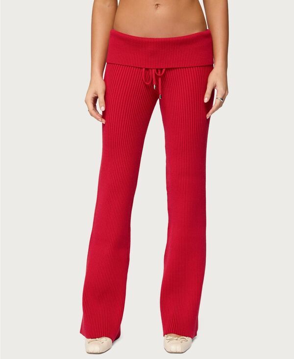 アディクテッド レディース ボトムス カジュアルパンツ リブ ニット Edikted Womens Adannah Foldoveribbed Knit Pants Red レッド 17,736円