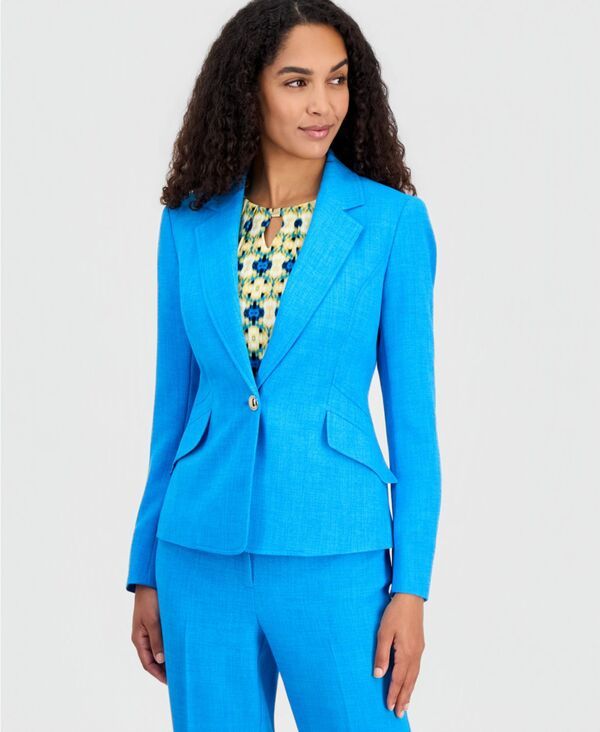 カスパール レディース アウター ジャケット・ブルゾン ブレザー Kasper Womens Textu red NotchedCollar OneButton Blazer Bright Azul