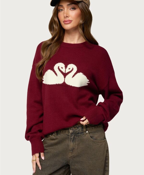 アディクテッド レディース アウター ニット・セーター Edikted Womenswan Oversized Knit Sweater Burgundy バーガンディ 19,225円