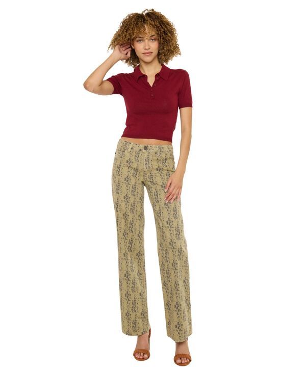 カンクン レディース ボトムス デニムパンツ プリント ジーンズ KanCan Womensnakeskin Print Mid Rise Slim WideLeg Jeans Olive オリーブ
