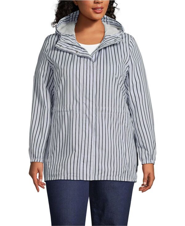 ランズエンド レディース アウター コート プラスサイズ プリント Lands End Plusize Print Waterproof Hooded Packable Raincoat Lavend