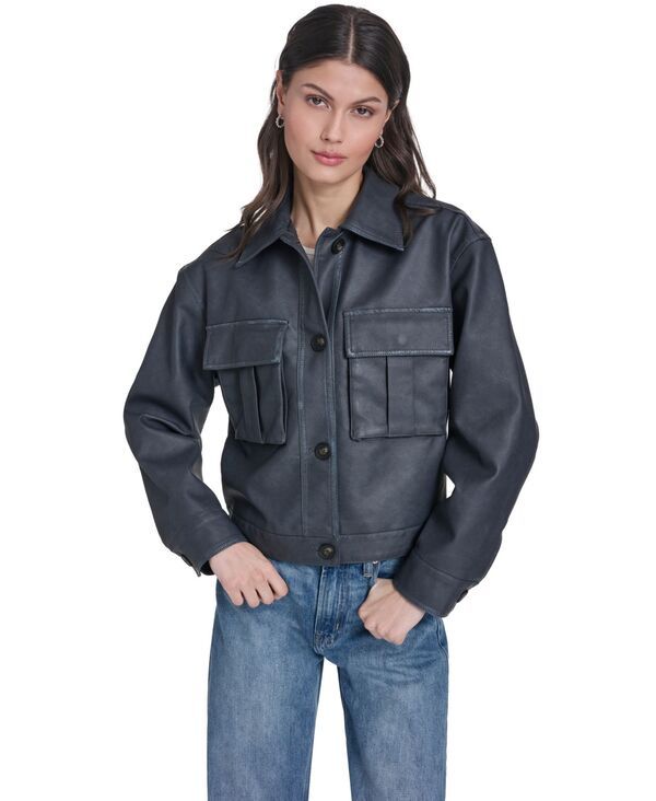 リーバイス レディース アウター コート レザー フェイクレザー Levis Womens Faux Leather Button Closure Shacket Denimult デニム