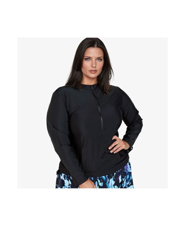 カリプサ レディース 水着 トップのみ プラスサイズ Calypsa Plusize HalfZip Nora Swim Top Black ブラック