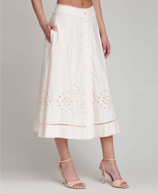 アヴェックレフィーユ レディース ボトムスカート ミディ コットン Avec Les Filles Womens Cotton Eyelet Midi ButtonFront Skirt Cream