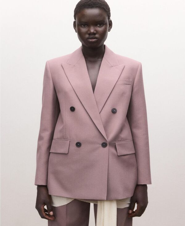 マンゴ レディース アウター ジャケット・ブルゾン ウール MANGO Womenselection DoubleBreasted Wool Suit Jacket Pink ピンク