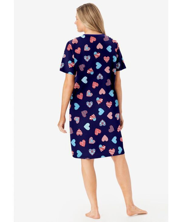 ドリームスアンドコー レディース アンダーウェア ナイトウェア Vネック シャツ コットン Dreams Co Womens Dreams and Co VNeck Short Sleeve Knee