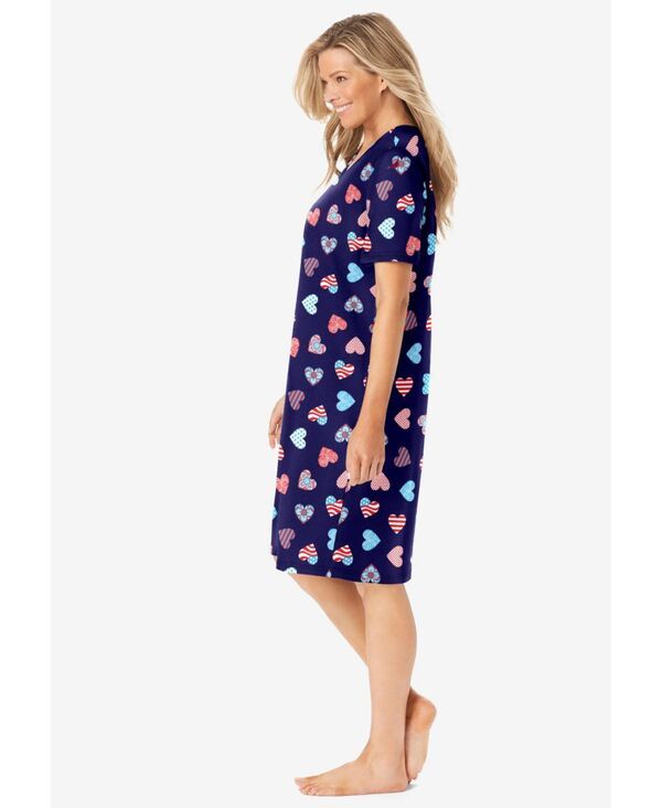 ドリームスアンドコー レディース アンダーウェア ナイトウェア Vネック シャツ コットン Dreams Co Womens Dreams and Co VNeck Short Sleeve Knee