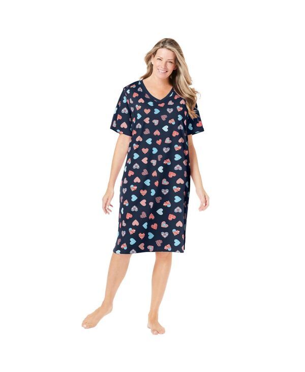 ドリームスアンドコー レディース アンダーウェア ナイトウェア Vネック シャツ コットン Dreams Co Womens Dreams and Co VNeck Short Sleeve Knee