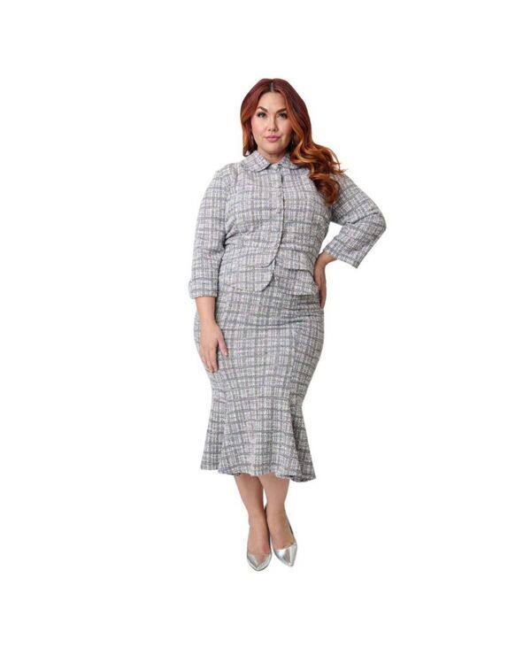 ユニークビンテージ レディース ボトムスカート プラスサイズ Unique Vintage Plusize Boucle Trumpet Skirt Purple plaid boucle パープル