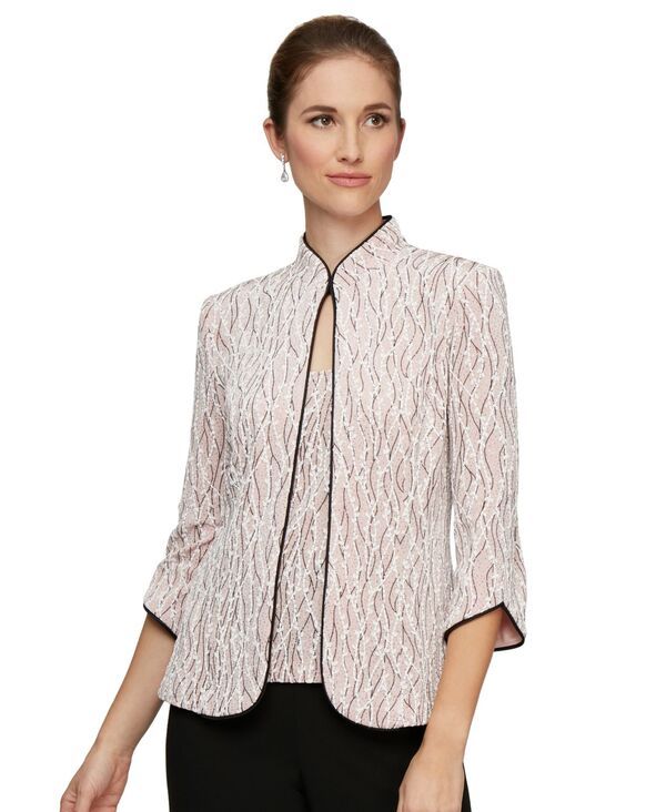 アレックスイブニングス レディース アウター ジャケット・ブルゾン プリント Alex Evenings Printed Piped 34Sleeve TwoPiece Glitter Top Jac