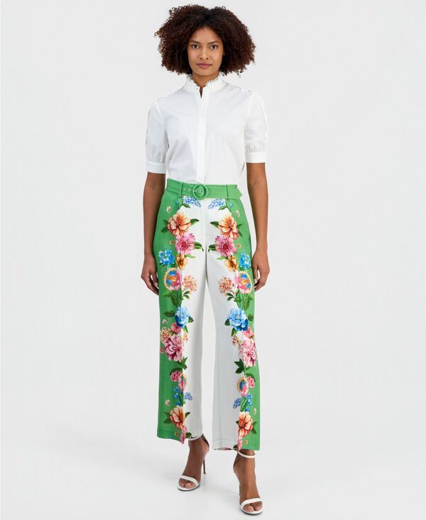 ティー・タハリ レディース ボトムス カジュアルパンツ プリント Tahari Womens Printed Belted WideLeg Pants Cosmic Garden