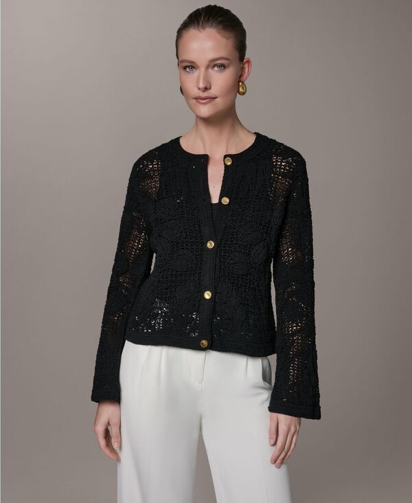 ダナ キャラン ニューヨーク レディース アウター ジャケット・ブルゾン Donna Karanew York Womens Crochet ButtonFront Jacket Black ブラック
