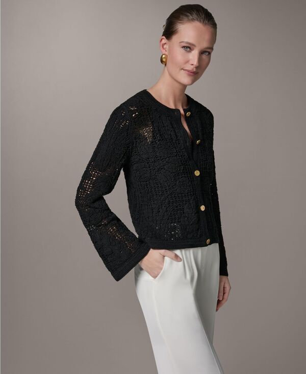 ダナ キャラン ニューヨーク レディース アウター ジャケット・ブルゾン Donna Karanew York Womens Crochet ButtonFront Jacket Black ブラック