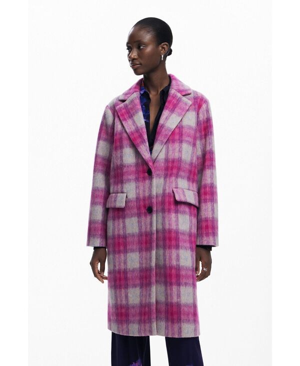 デジグアル レディース アウター ジャケット・ブルゾン コート Desigual Womens Pink tartan coat Pink ピンク