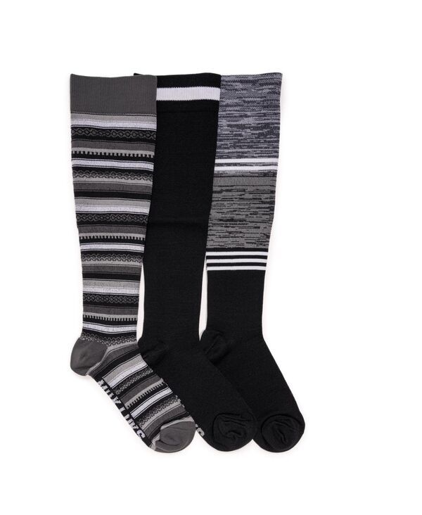 ムクルクス レディース アンダーウェア 靴下 MUK LUKS Womens 3 Pair Pack Compression Socks Black stripe ブラック