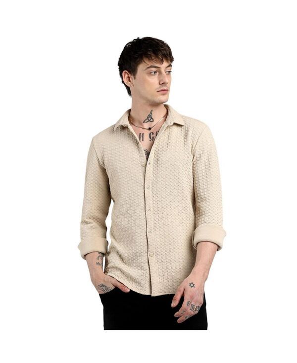 キャンパスストラ メンズ トップス シャツ Campusutra Mens Beige Ripple Box Shirt Beigekhaki カーキ