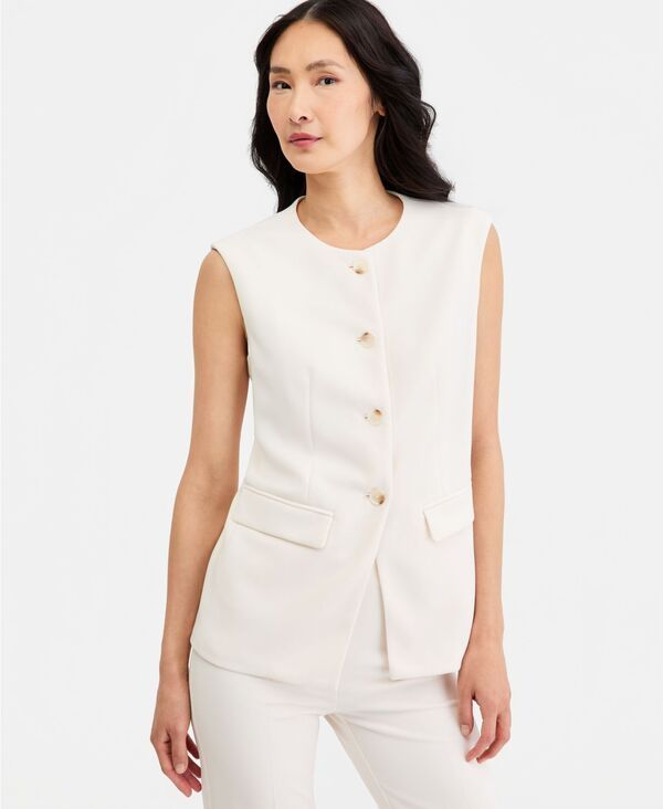 アンクライン レディース トップス ベスト Anne Klein Womens FourButton Tailo red Vest White Dove ホワイト