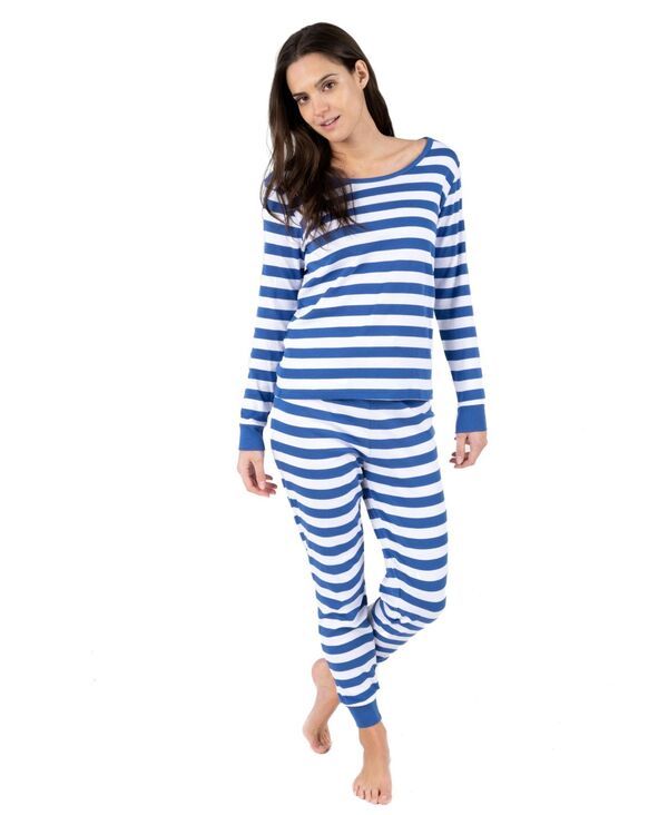 レベレット レディース アンダーウェア ナイトウェア コットン Leveret Womens Two Piece Cotton Striped Holiday Pajamas Blue white ホ