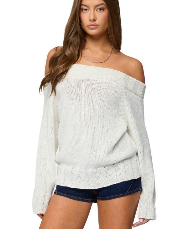 アディクテッド レディース アウター ニット・セーター Edikted Womens Noemi Off Shoulder Sweater White ホワイト