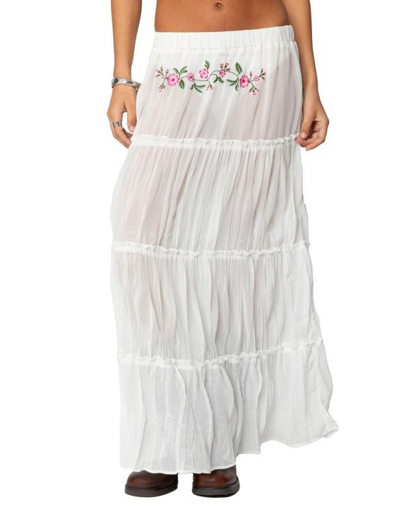 アディクテッド レディース ボトムスカート ティアード 刺繍 マキシ Edikted Womens Tai Embroide red Tie red Maxi Skirt White ホワイト