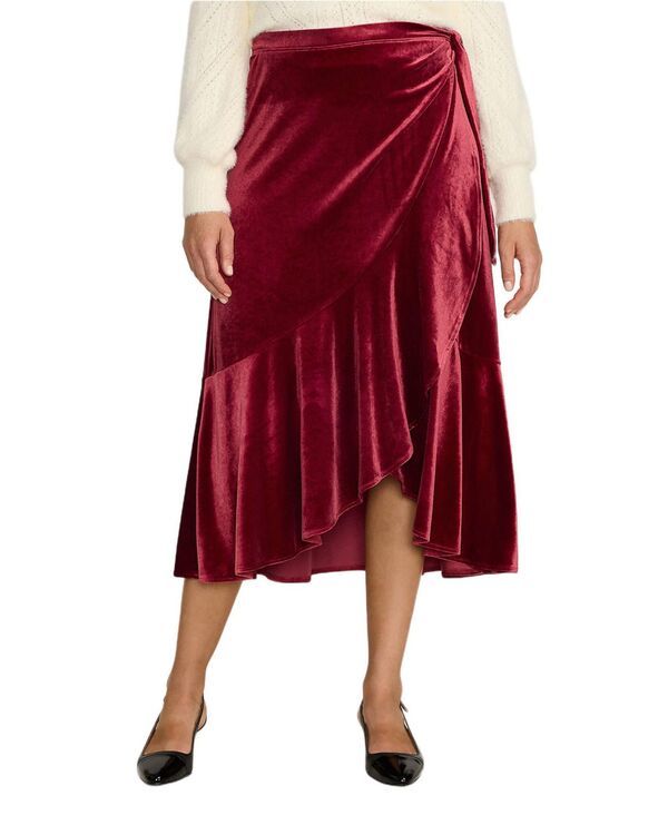 ランズエンド レディース ボトムスカート ミディ ベルベット Lands End Womens Velvet Wrap Midi Skirt Regal garnet
